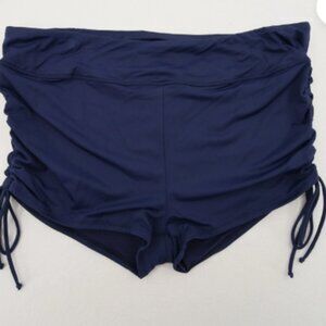 Beach House Women 22W Navy Ruched Drawstring Swim Shorts W 50 UPF Sun Protection